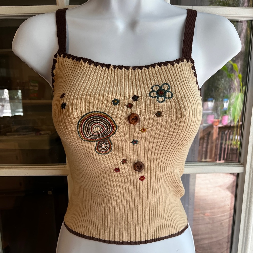 UNIF Embroidered Beige Tank Top